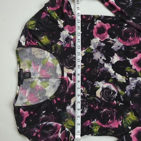 Grace Floral Scoop Neck High Low LS Blouse L Black Pink - Picture 10 of 12
